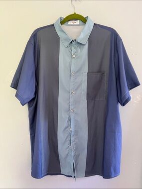 Colorblock Short-Sleeve Button-Down Shirt in Blue Tones